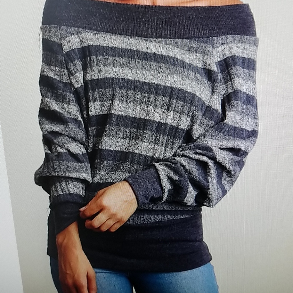 Black Stripe Off the Shoulder Cozy Sweater
